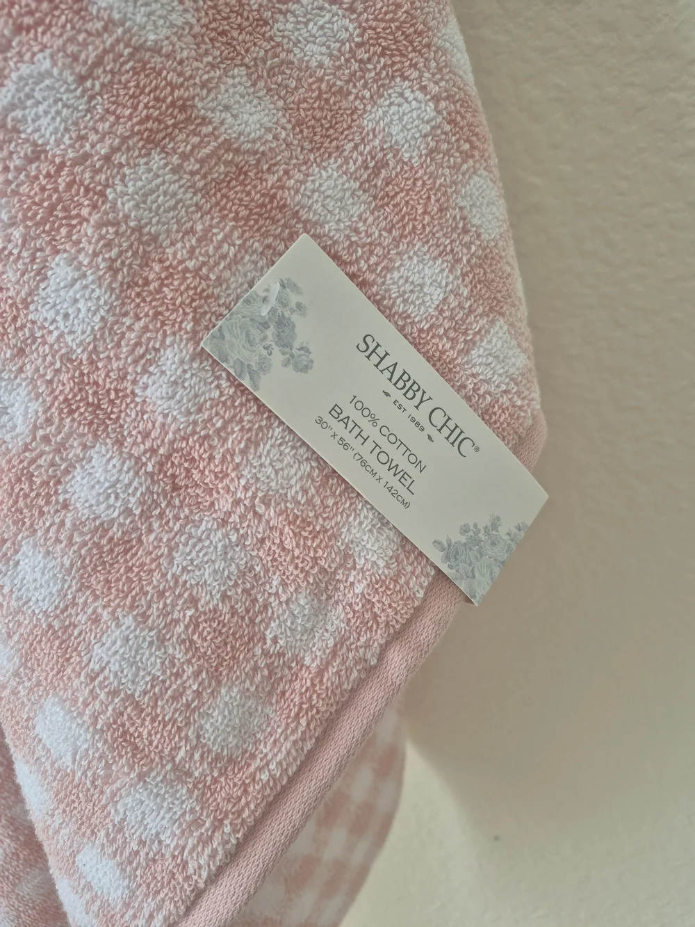 Shabby Chic 100% Cotton Bath Towel set of 2pc pink & white Plaid 30in x 56in